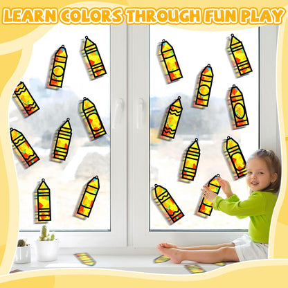 QOUBAI 32 Sets Stars Suncatchers Craft Back to School DIY Stained Glass Window Patriotic 4th of July Paper Craft Home School Classroom Decor Kid Birthday Gift Creative Art Activity Game - Colors B