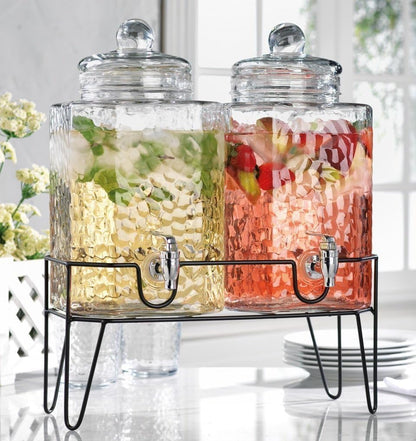 1.5 Gallon Glass Drink Dispenser for Parties 3 PACK Beverage Dispensers with Stand, Glass Water Jug Dispenser, with 18/8 Stainless Steel Spigot, Great for Party, Wedding, Picnic, BBQ Wicker Design