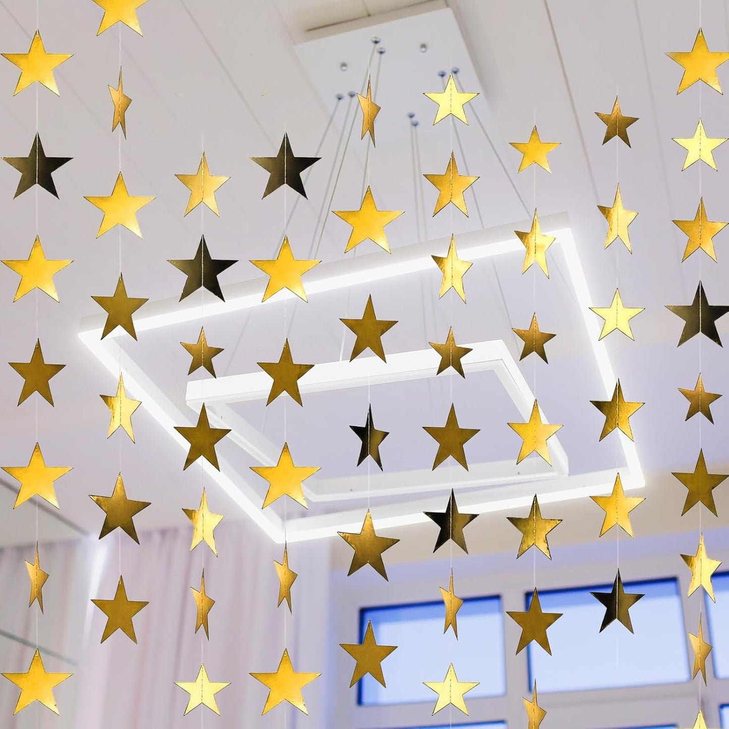 Spakon 65 Feet Glitter Star Paper Garland Banner Hanging Decoration Star Streamers Double Side 2026 Graduation Decorations for Wedding Birthday Festival New Year Party Decoration (Gold)