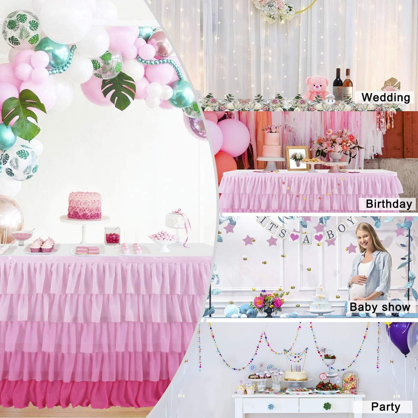 Pastel Rainbow Table Skirt Ruffle Party Tablecloth for Rectangle Table 6ft Birthday Party Baby Shower