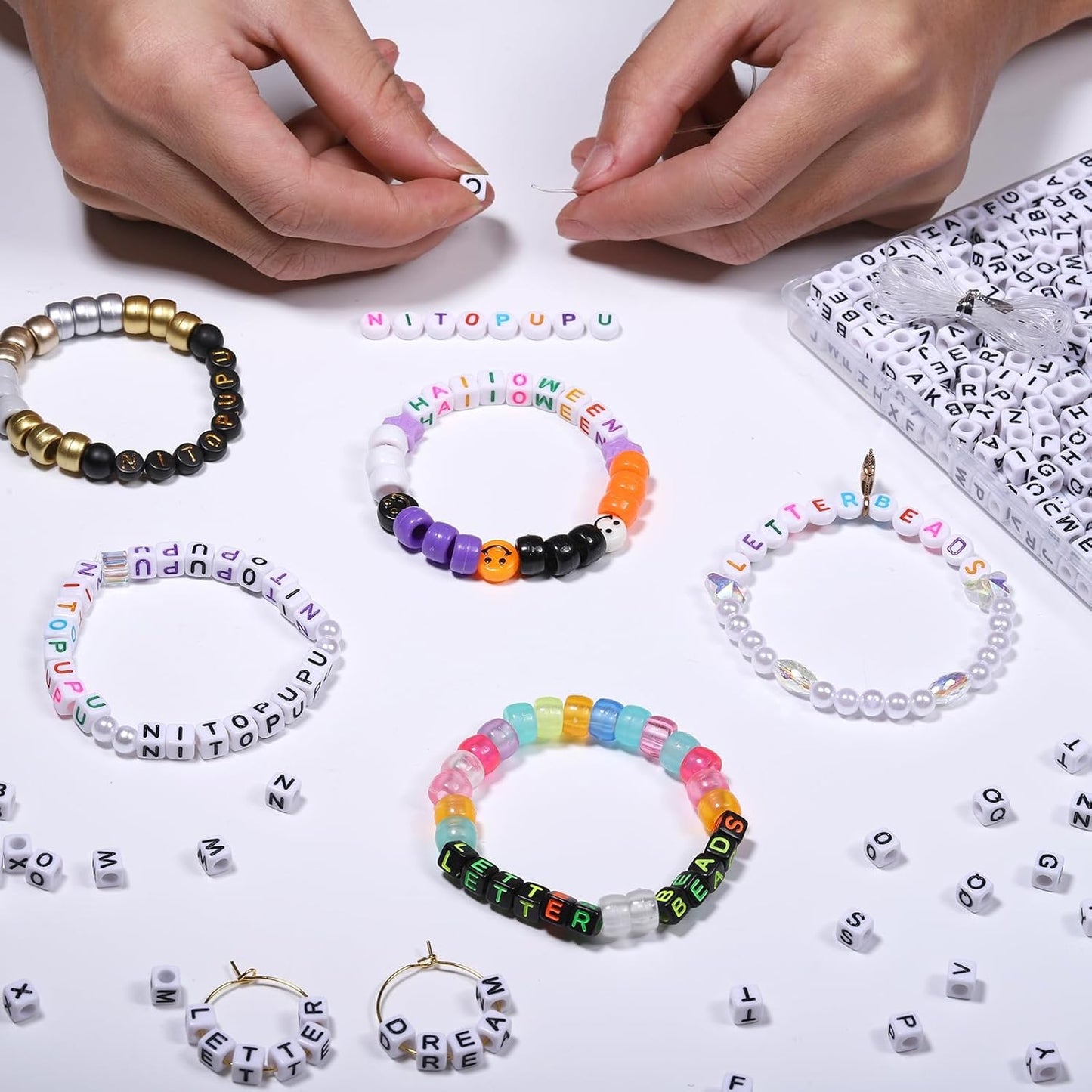1000Pcs Glow Letter Beads Acrylic Alphabet Bead Glow in The Dark, 4x7 mm Round Beads for Friendship Bracelets and DIY Crafts
