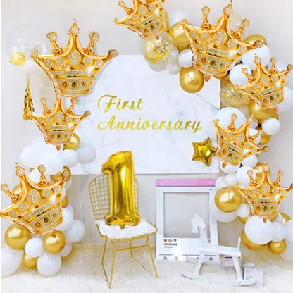 HILAVO Crown Balloons, Large Gold Foil Crown Balloons Gold Crowns Decoration for King and Queen Party Royalty Birthday Wedding Party Baby Shower Decorations Supplies