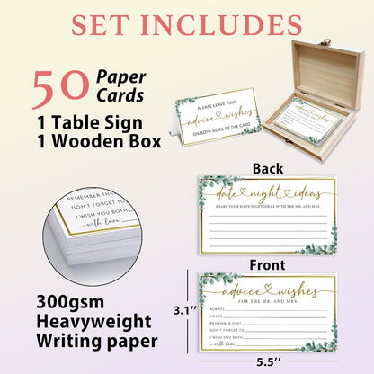 Boho Advice and Wishes for the Mr and Mrs - 50 Packs Wedding Advice Cards Bridal Shower Game Cards with Box Reception Guest Book for Bride Groom Newlywed Engagement Party Decoration -A08