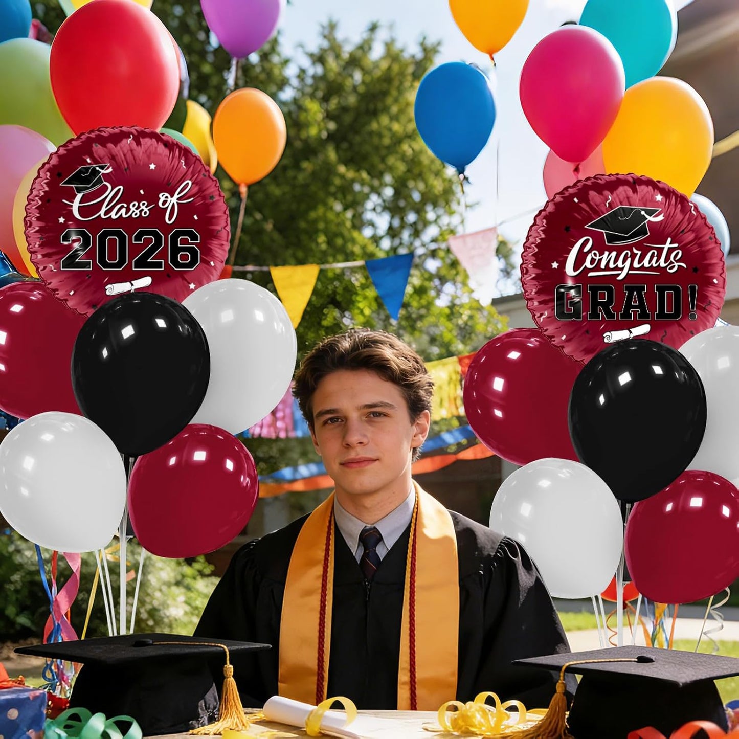 Graduation Decorations - 4 Set Balloon Stands, Class of 2026 Congrats Grad Table Centerpieces for Graduation Party Supplies(Gold& Black)