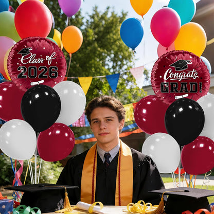 Graduation Decorations - 4 Set Balloon Stands, Class of 2026 Congrats Grad Table Centerpieces for Graduation Party Supplies(Gold& Black)