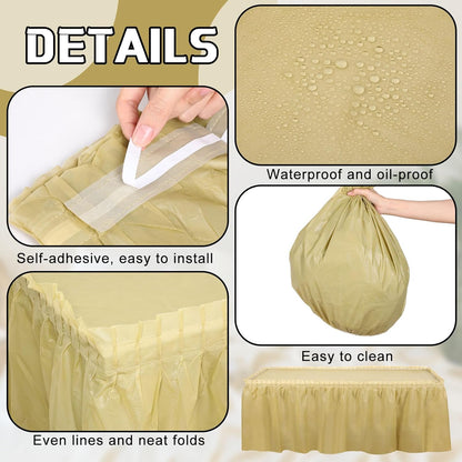 Oudain 6 Pcs Plastic Table Skirts and Stainproof Table Cloths 54 x 108 in Plastic Ruffle Tablecloth 168 x 29 Inches Disposable for Wedding Baby Shower Valentine Spring Easter Party(White)