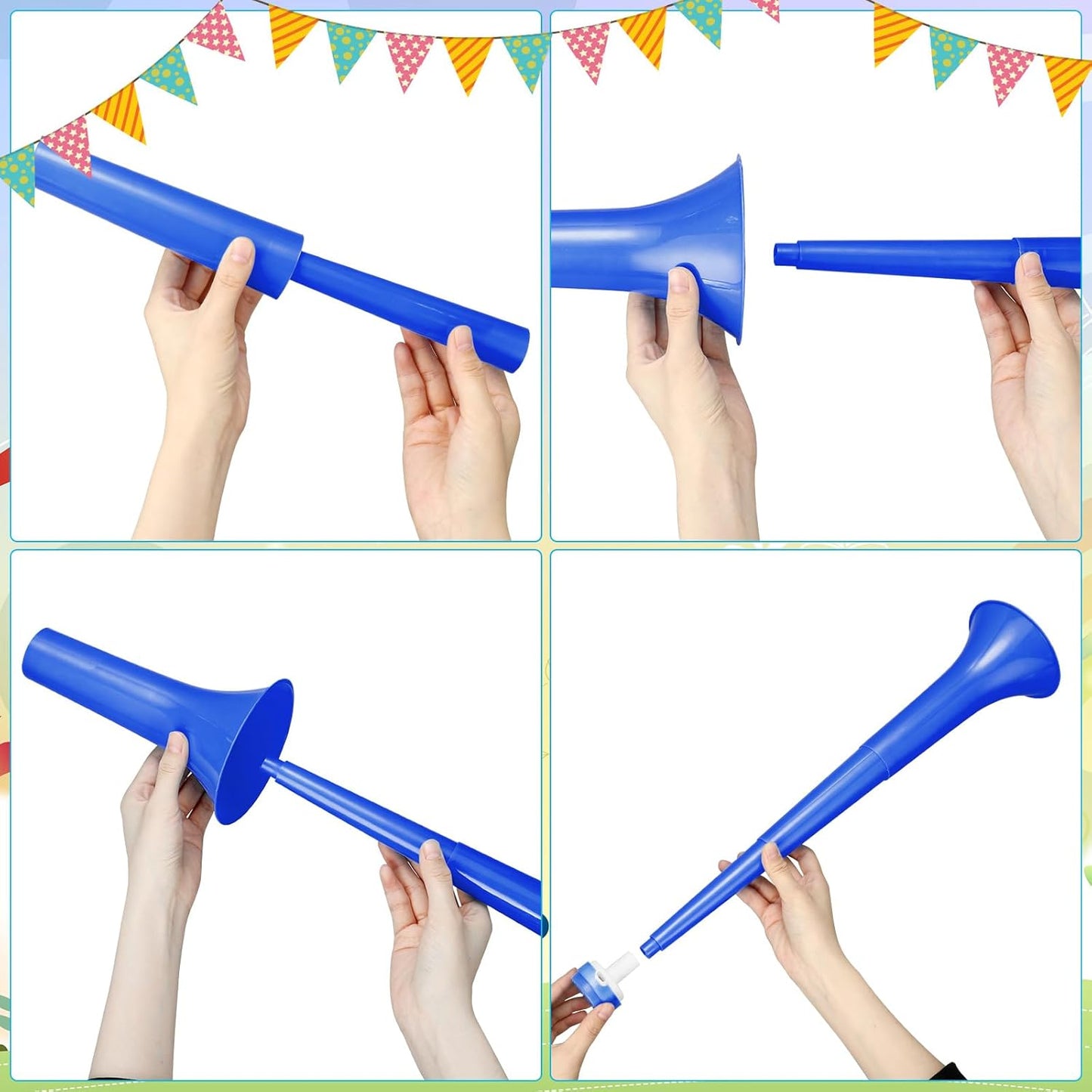 4 Pcs Collapsible Stadium Horn for Adult, 21 Inch Vuvuzela Plastic Trumpet, for Sporting Events Football Carnival Party, White