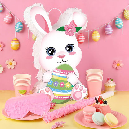 Easter Bunny Pinata Funny Bunny Egg Pinata with Blindfold & Stick for Birthday Decorations Easter Party Supplies Spring Decorations