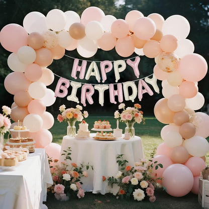 Happy Birthday Balloons Banner, Foil Balloon Personalized Name Letters Balloons Sign Birthday Party Decorations for Women Men Boys Girls Cream