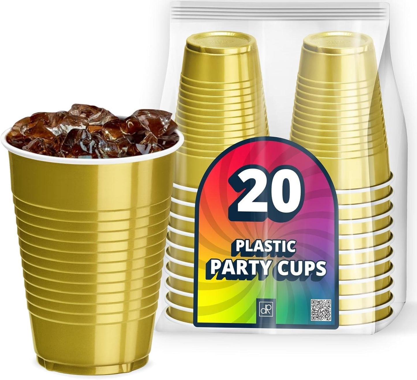 DecorRack 20 Party Cups 12 oz Disposable Plastic Cups for Birthday Party Bachelorette Camping Indoor Outdoor Events Beverage Drinking Cups (Black, 20)