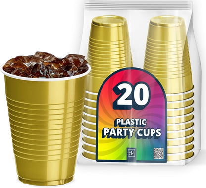 DecorRack 20 Party Cups 12 oz Disposable Plastic Cups for Birthday Party Bachelorette Camping Indoor Outdoor Events Beverage Drinking Cups (Black, 20)