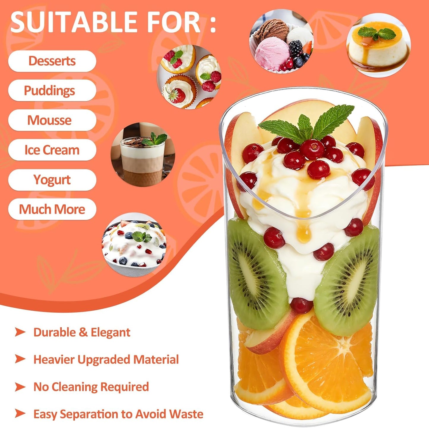 Eupako 3 oz Plastic Dessert Shooter Cups with Spoons - 100 Pack Mini Clear Slanted Appetizer Cup, Small Dessert Cup for Jello Shots, Parfait, Puddings, Mousse
