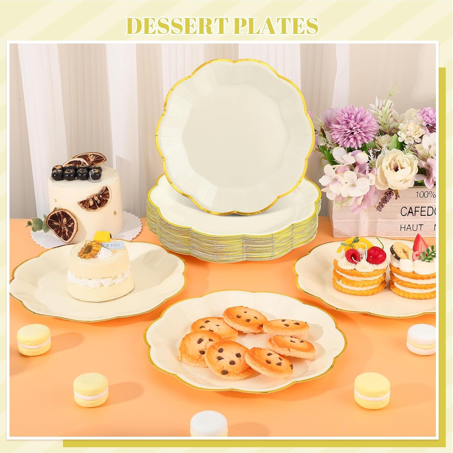 NatNarr 30 Pcs Sage Green Paper Plates, 7 Inch Scalloped Paper Plates Small Dessert Cake Plate Cute Party Plate Disposable Sage Greens Party Supplies for Wedding, Baby Bridal Shower, Birthday