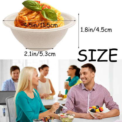 Tiaiidi 100 Pack 8 oz Disposable Paper Bowls,Compostable Bagasse Bowls,Small Biodegradable Heavy-Duty Bowls for Hot and Cold Food