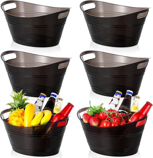 meekoo 6 Pcs Plastic Ice Buckets Bulk with Handles 4.5L Oval Storage Tub Large Capacity Ice Drink Bucket for Party Bar Wine Beer Champagne Beverage Bottle Cooler (4.5 L,Rose Red)