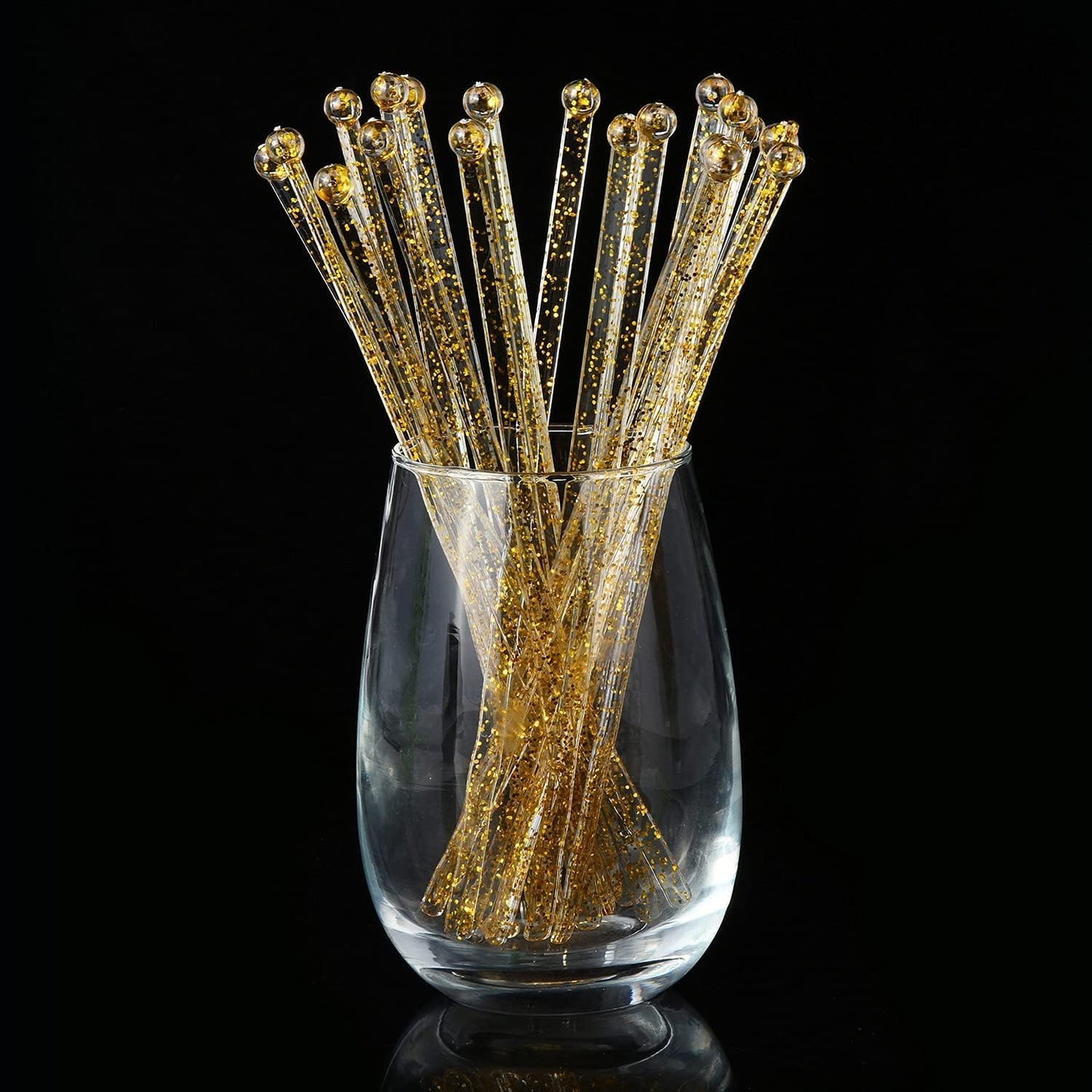 ALINK 50 Counts Gold Glitter Plastic Swizzle Sticks, Crystal Cake Pops, Cocktail Coffee Drink Stirrers, 7.24 Inch