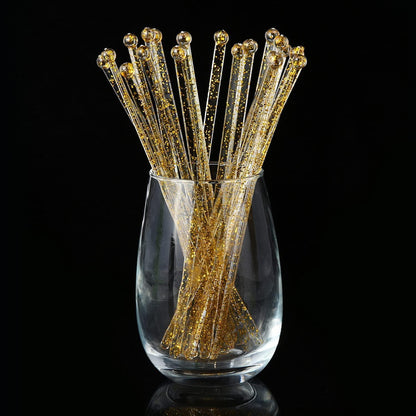 ALINK 50 Counts Gold Glitter Plastic Swizzle Sticks, Crystal Cake Pops, Cocktail Coffee Drink Stirrers, 7.24 Inch