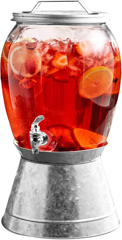 Style Setter Beverage Dispenser Cold Drink Dispenser w/ 3-Gallon Capacity Glass Jug, Metal Stand & Leak-Proof Acrylic Spigot Great for Parties, Weddings & More