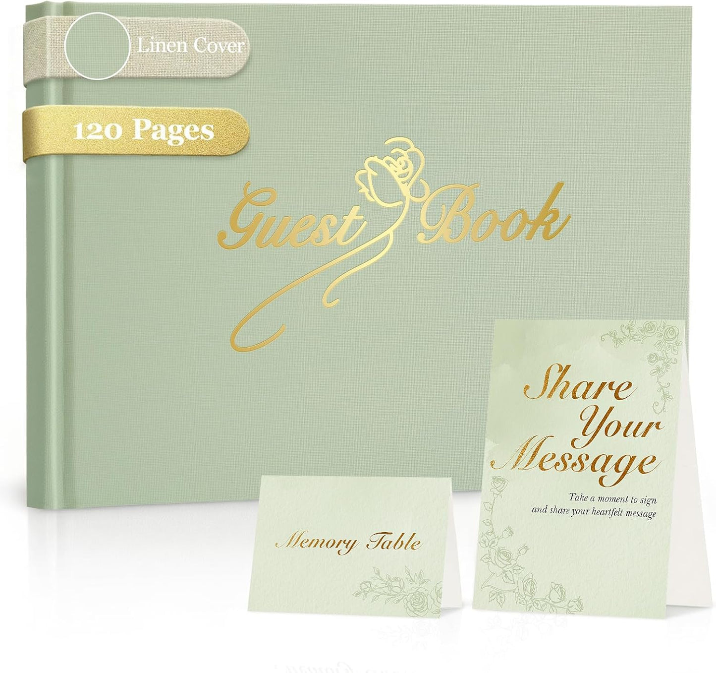 Guest Book for All Occasions – White Hardcover with Gold Foil, 120 Acid-Free Blank Pages, Includes Table Sign & Welcome Card | 8.66x6.69 Sign-in Book for Wedding, Party & Memorial