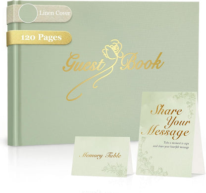 Guest Book for All Occasions – White Hardcover with Gold Foil, 120 Acid-Free Blank Pages, Includes Table Sign & Welcome Card | 8.66x6.69 Sign-in Book for Wedding, Party & Memorial