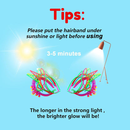 ZIRICHER 6 Colors Glow in the Dark Headbands, Plastic Light Up Hair Band Crowns Luminous Headband For Girls Party Headbands