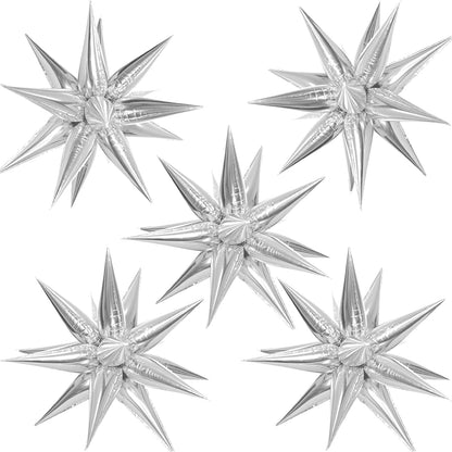 ZAKVOOR 60 Pcs Star Balloons 12 Spike Foil Explosion Party Decoration Balloons for Christmas New Year Eve Birthday (Silver)
