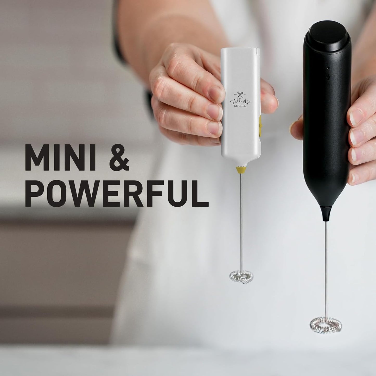 Zulay Kitchen Powerful Milk Frother AA Batteries Included – Ultra Fast Handheld Drink Mixer with Stainless Steel Whisk Stirrer for Coffee, Protein, Matcha & More, Frother Wand Electric Frothmate Black - Colors E