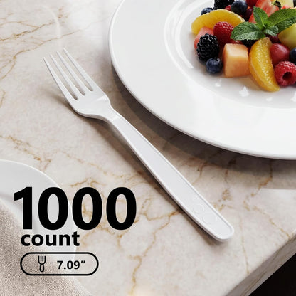 SACATR 1000 Count Plastic Forks Heavy Duty, Plastic Silverware Clear Forks, Premium Disposable Forks Bulk, BPA-Free, Heat Resistant, Suitable for Parties, Events and Everyday Use
