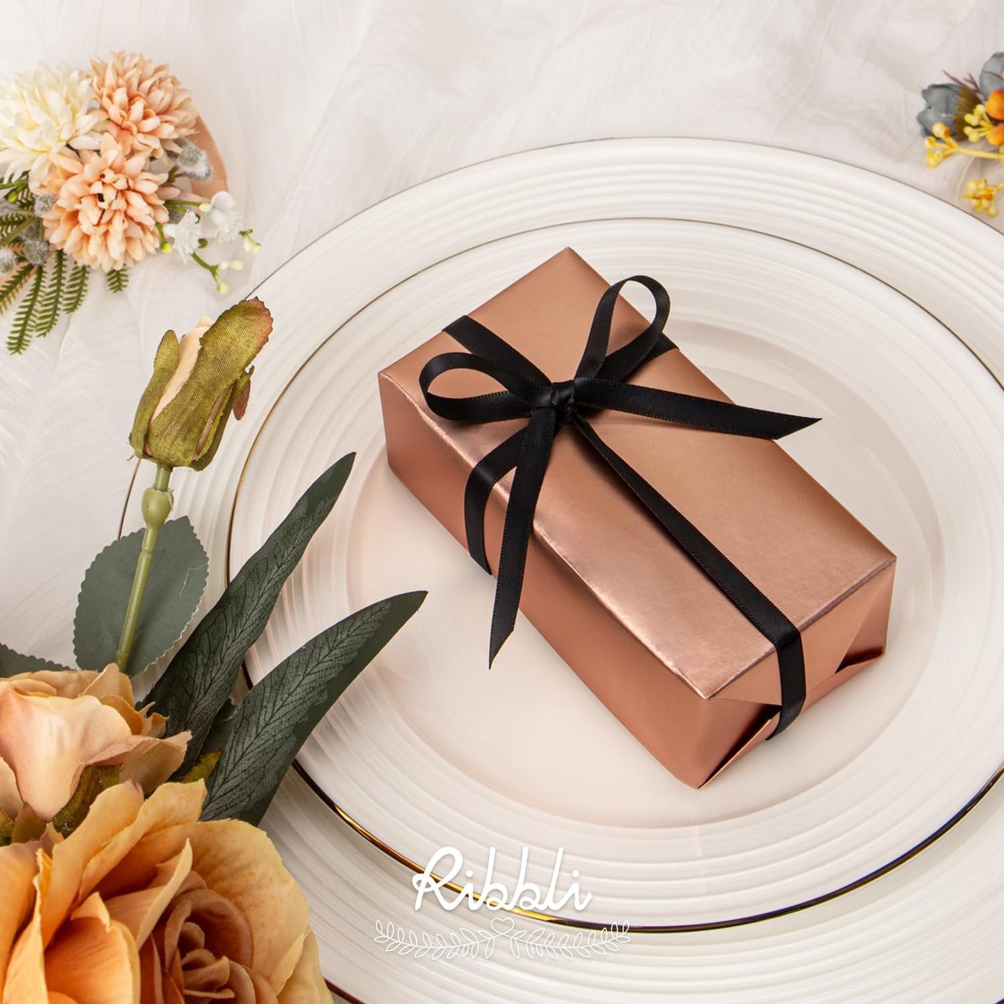 Ribbli Double Faced White Satin Ribbon,3/8” x Continuous 25 Yards,Fabric Ribbon use for Bows Bouquet,Gift Wrapping,Floral Arrangement