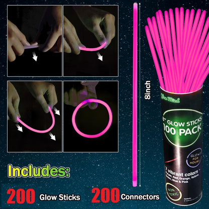 200 Pcs Red Glow Sticks Bracelet Necklaces Bulk Glow in The Dark Party Supplies 8” Light Up Stick with Connectors for Christmas Valentine's Day Easter 4th of July Party Favors Birthday Carnival