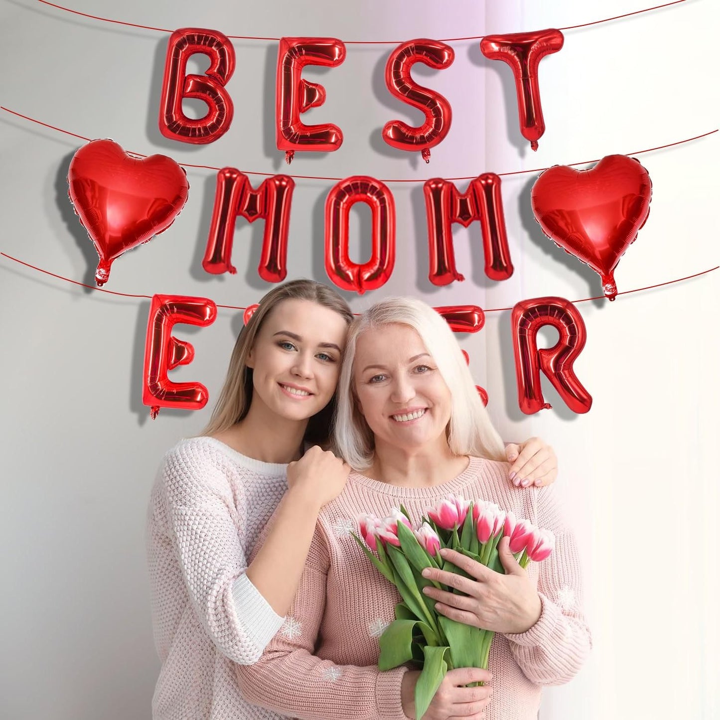 Rose Gold Best Mom Ever Balloons,16 Inch Mom Balloon Letters for Mother Birthday Mother's Day Decorations