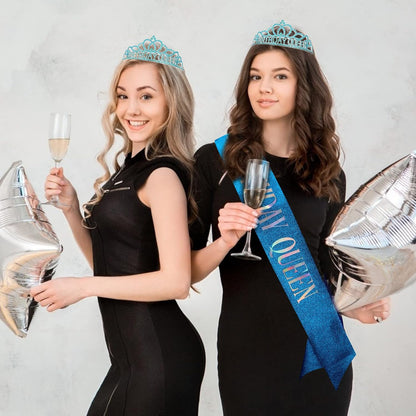 CAVETEE Gold Birthday Crowns and Sash - Queen Tiara for Party Decorations