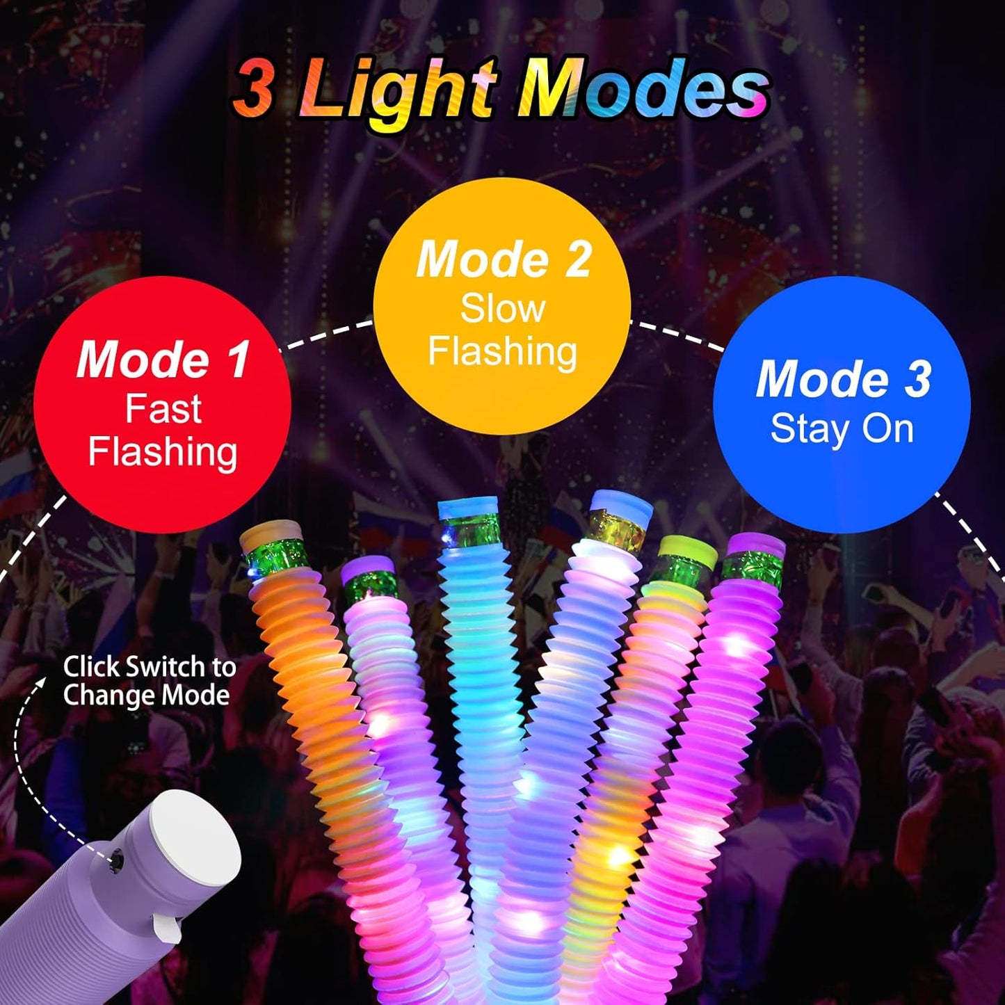 Light Up Glow Sticks Fidget Pop Tubes, 24 Pack Glow in The Dark Party Supplies Toddler Sensory Toys, Glow Stick Thanksgiving Christmas Party Favors Party Pack Gifts for Kids