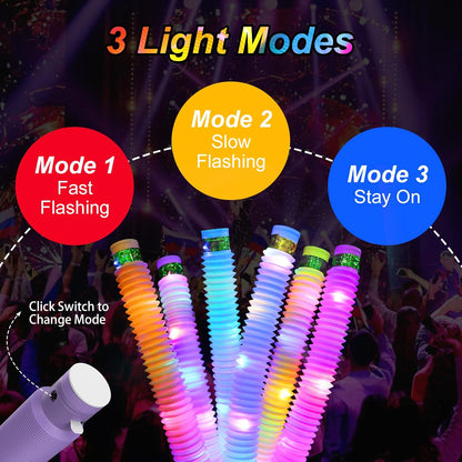 Light Up Glow Sticks Fidget Pop Tubes, 24 Pack Glow in The Dark Party Supplies Toddler Sensory Toys, Glow Stick Thanksgiving Christmas Party Favors Party Pack Gifts for Kids