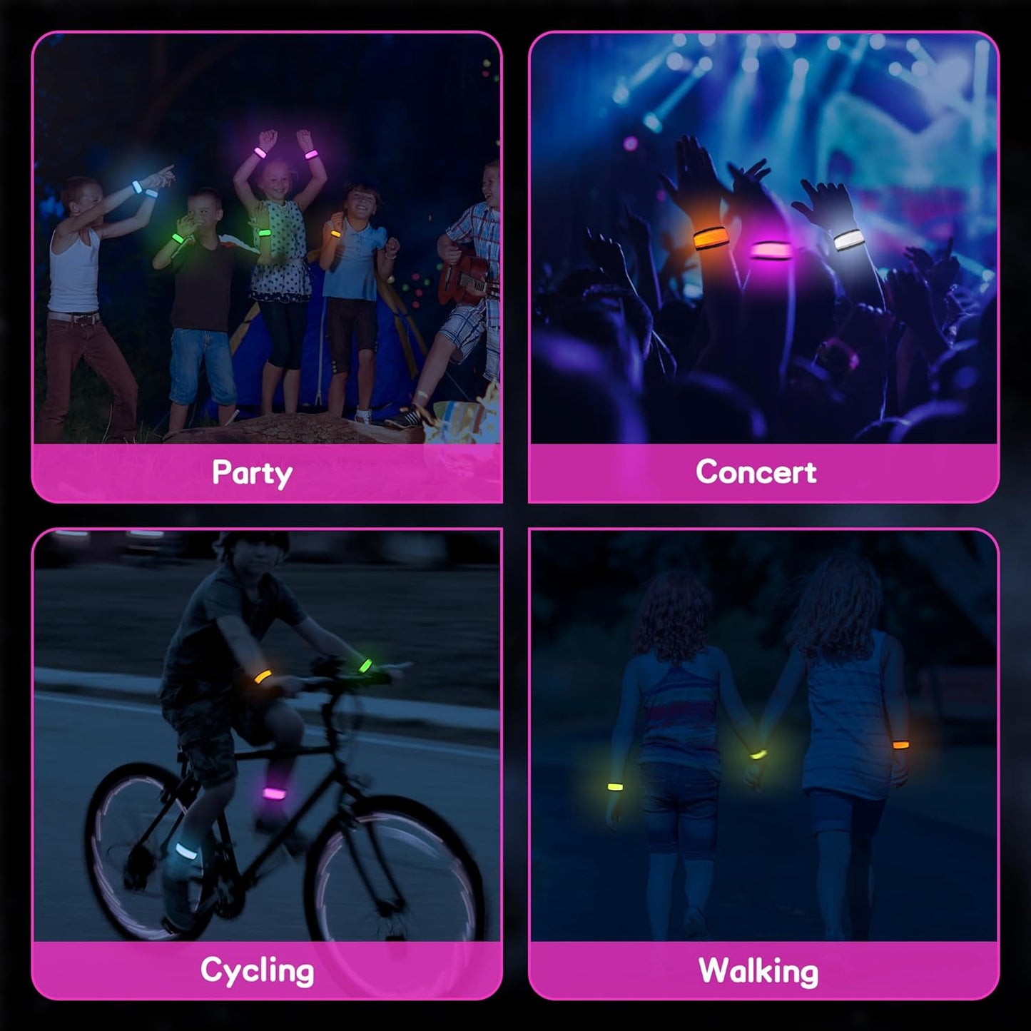 esonstyle 6 PCS LED Glow Bracelets, Night Safety Light Up Bracelets for Kids - Glow in The Dark Party Favors for Halloween, Christmas, Concerts, Festivals, Sports, Camping, Green