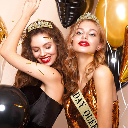 Birthday Sash for Women,Birthday Crown Tiaras for Women,Gold Rhinestone Queen Sash and Crown Tiara Headband for Party Decorations