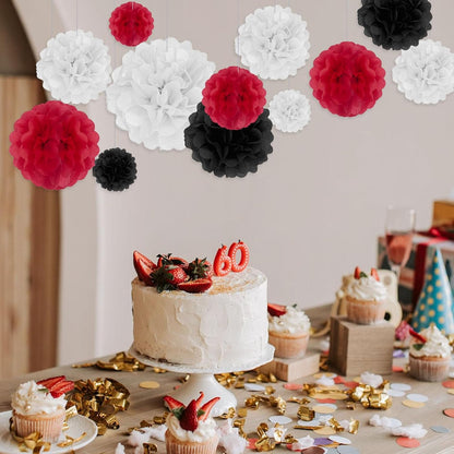 Tissue Paper Pom Poms, Pink Tissue Paper Flowers, Hanging Flower Balls for Weddings Fiesta Parties Birthday Baby Showers Classroom Bridal Shower Decoration (18Piece Set-6/10/12/14Inch)