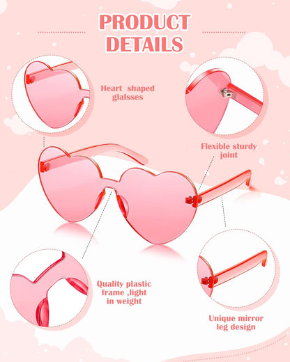 Photect 12 Pair Heart Shaped Sunglasses Neon Color Transparent Heart Glasses for Women Party Favor