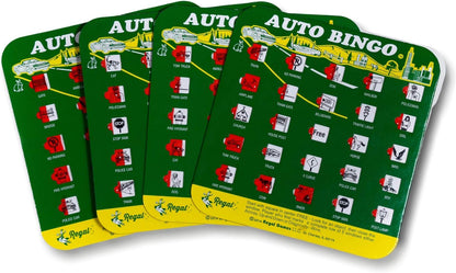 Regal Games Finger-Tip Shutter Bingo Cards with Sliding Windows - Auto Bingo Game Set - Assorted Travel Game for Adults & Kids - Reusable, No Chips & Daubers Needed - 4 Packs - Green