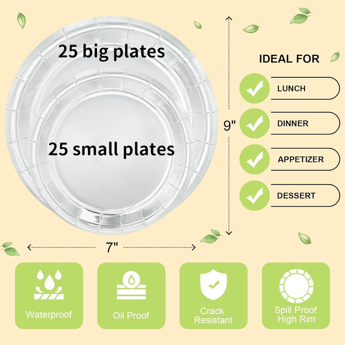 LANLISA 50 Pcs Pink Paper Plates Disposable, 25-9" & 25-7" Disposable Birthday Cake Dessert Plates For Valentines Day, Baby Shower, Easter Party, Mothers Day Party Supplies