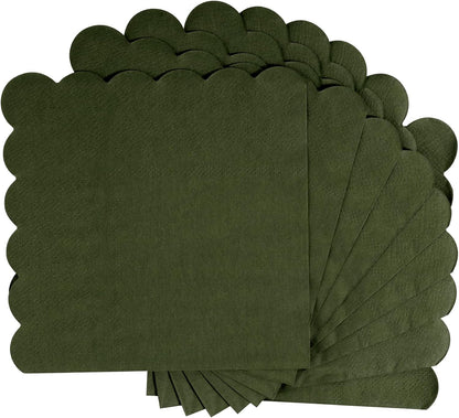 100 Pcs Cocktail Napkins, 2-Ply 5 x 5 Inches Disposable Scalloped Napkins, Thick Premium Dessert Napkins for Party, Wedding, Dinner, Birthday, Anniversary, Festival (Sage Green)