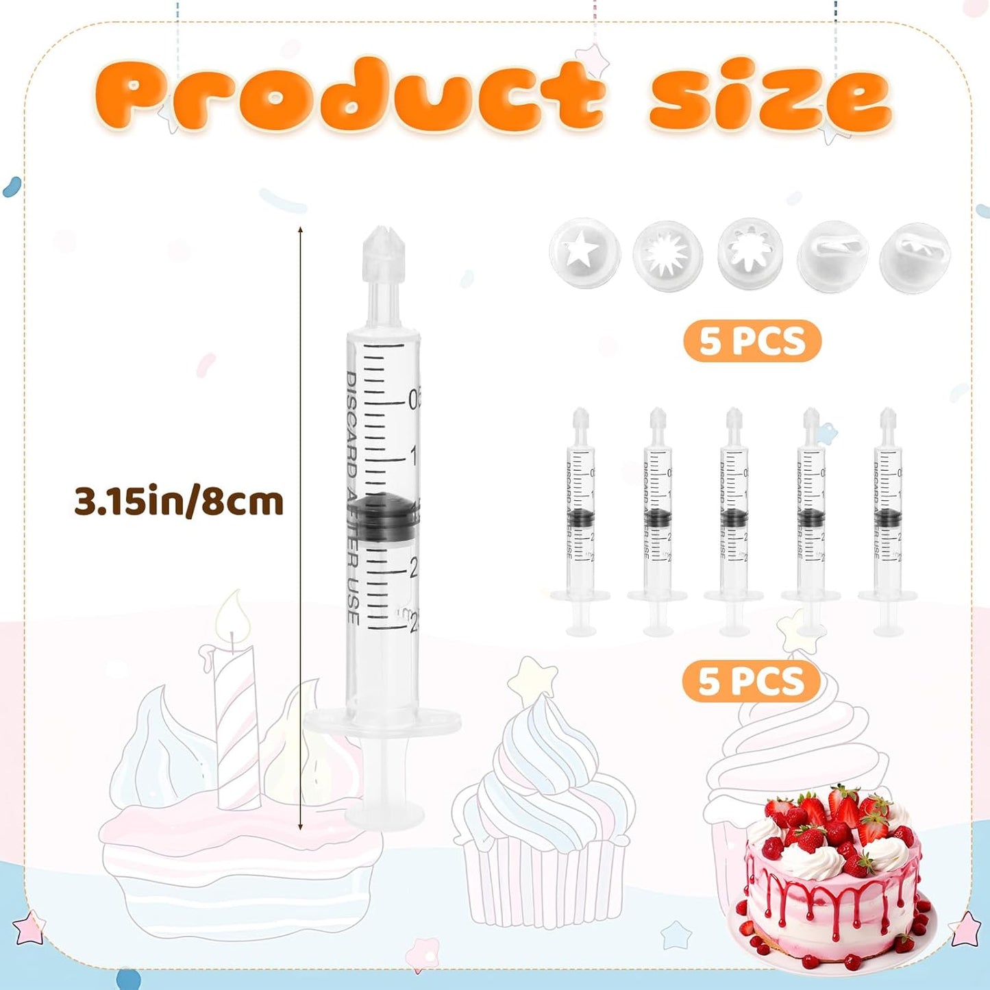 5PCS Mini Piping Tips with 5 Cylinder Tiny Cake Modeling Piping Tool, Mini Cake Decorating Tips Clay Nozzles Hand Decorating Pastry Tip for DIY Miniature Cakes Model, Miniatures Landscape Crafts Decor