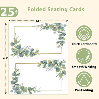 Eucalyptus Leaves Place Cards, Greenery Name Cards for Table Setting, Tented Food Setting Cards for Bridal Shower, Wedding, Baby Showers, Reserved Table Signs, 25 Pack Birthday Party Decorations -10