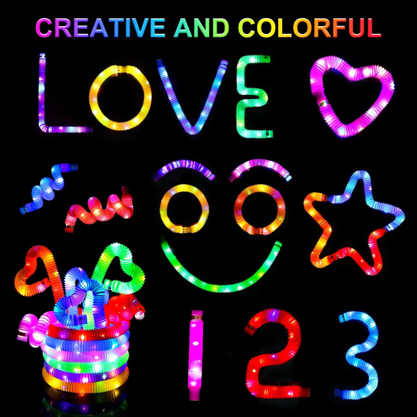 UrChoice Glow Sticks,8PCS LED Pop Tubes Party Favors,Glow Necklaces Bracelets, Light up Camping Toys ,Imaginative Play,Birthday Wedding Decorations,Tons of Ways to Play