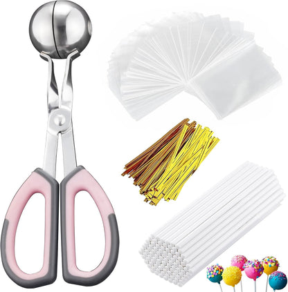Lollipop Cake Pop Treat Bag Kit, Including 100Pcs Cake Pop Sticks, 100Pcs Parcel Bags, 100Pcs Twist Ties and 1 Cake Pop Mold, Cake Pop Maker Tools for Lollipops, Candies, Chocolates, Cookies