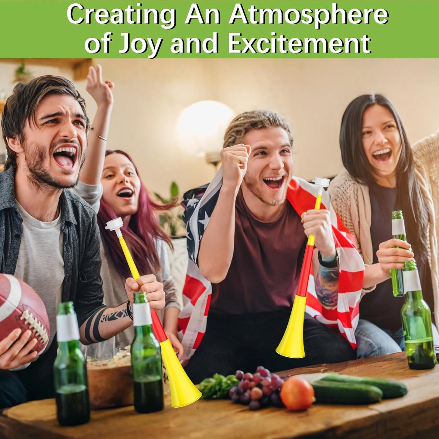 Collapsible Stadium Horn Noise Maker 24 Inch Vuvuzela Plastic Trumpet Horn Blow Horns Noisemakers for Sporting Events Graduation Games School Sports Party Supplies Favors Accessories