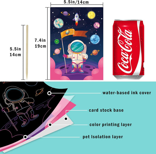 OPUHOHR 3 Set Magic Scratch Paper Art, Colorful Magic Drawing Art Book with 3 Scratch Pen for Birthday Halloween Christmas Party Games Projects Kits(Dinosaurs/Underwater World/Spaceman)