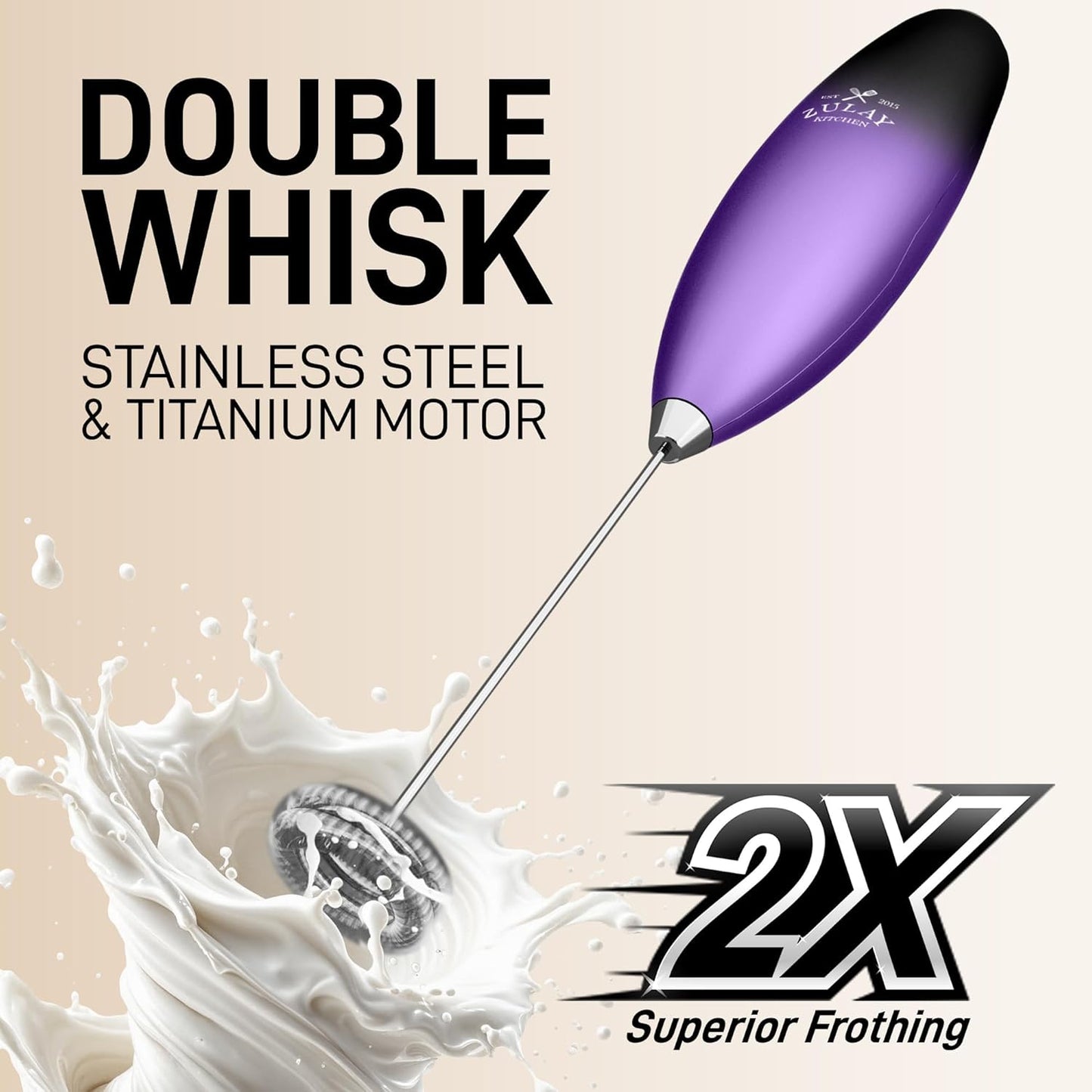 Zulay Kitchen Powerful Milk Frother Wand With Duracell Batteries - Ultra Fast Handheld Drink Mixer - Electric Whisk Foam Maker for Coffee, Lattes, Cappuccino & Matcha - Z1 Motor - Black - Colors C