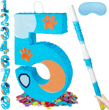 PCFING 20 Inch Dog Paw Number 1 Piñata with 30 Inch Piñata Stick Blindfold Confetti for Boy Girl Adults Birthday Party Decorations, Anniversary Celebration, Fiesta