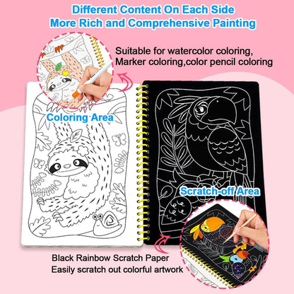 JUNQIU Scratch Art for Kids, Unicorns Black Rainbow Scratch Art Paper Set-Arts and Crafts & Supplies, DIY Activity & Party Games, Gifts for Toddlers, Girls & Boys Ages 3, 4, 5, 6, 7, 8